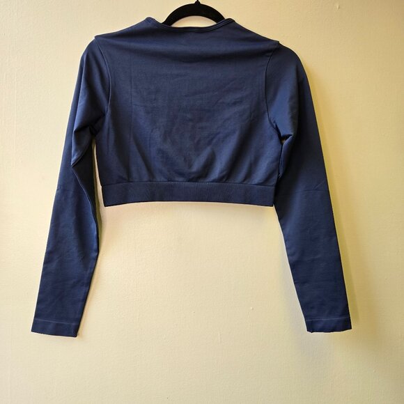 NWT Gymshark Navy Everyday Seamless Long‎ Sleeve Crop Top L Body Fit - Picture 2 of 8